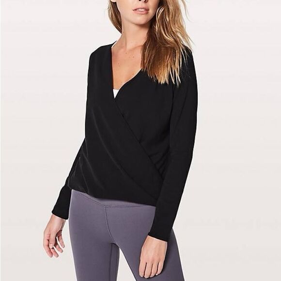 Lululemon Black Full Freedom Long Sleeve Wrap Top Size 8 - Picture 1 of 9